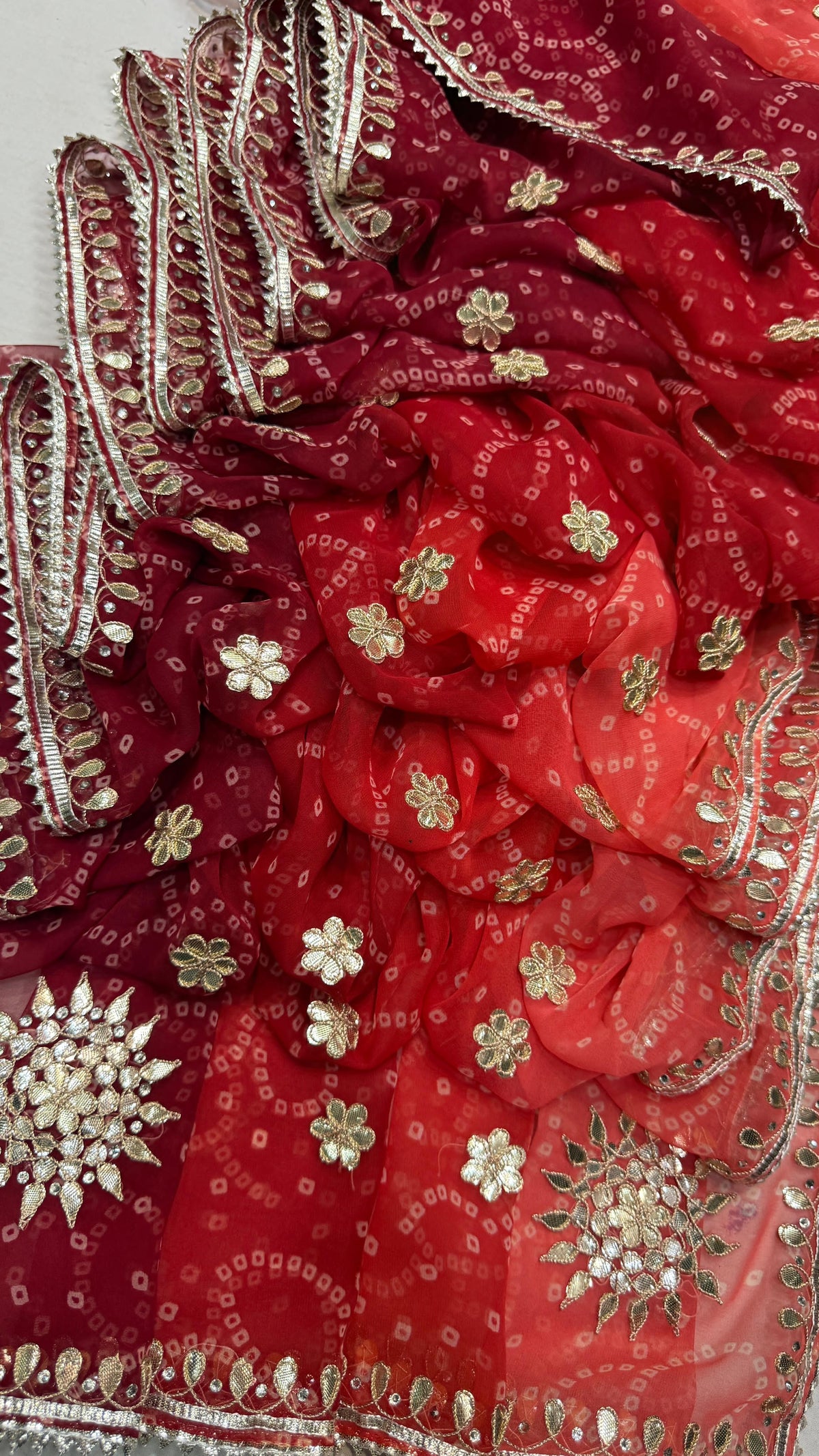 PCD Premium Georgette Multi Color Bandhani Saree with Heavy Gota Patti Work