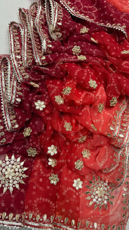 PCD Premium Georgette Multi Color Bandhani Saree with Heavy Gota Patti Work