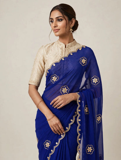 PCD New Premium Georgette Festive Saree with Traditional Kutdana Work vj
